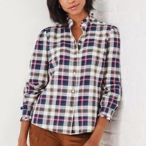 UNTUCKit Ruffle Trim Plaid Buttondown Shirt Size 8